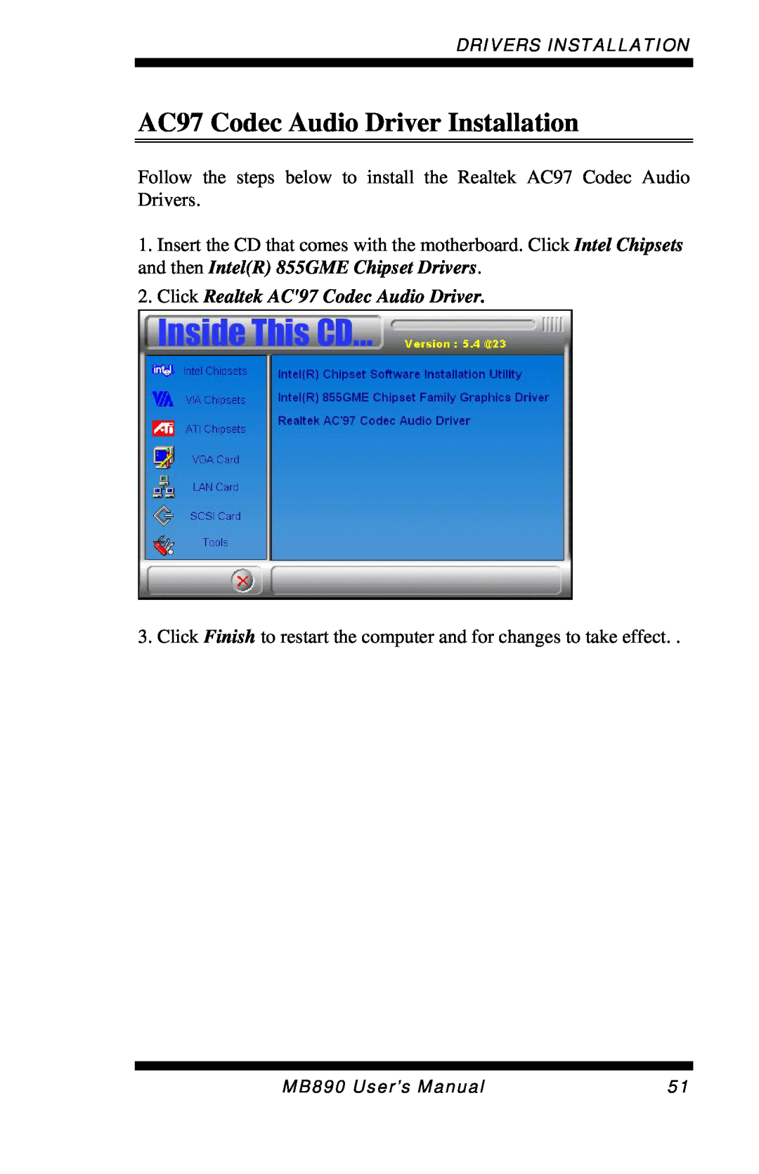 Intel MB890 user manual AC97 Codec Audio Driver Installation, Click Realtek AC97 Codec Audio Driver 