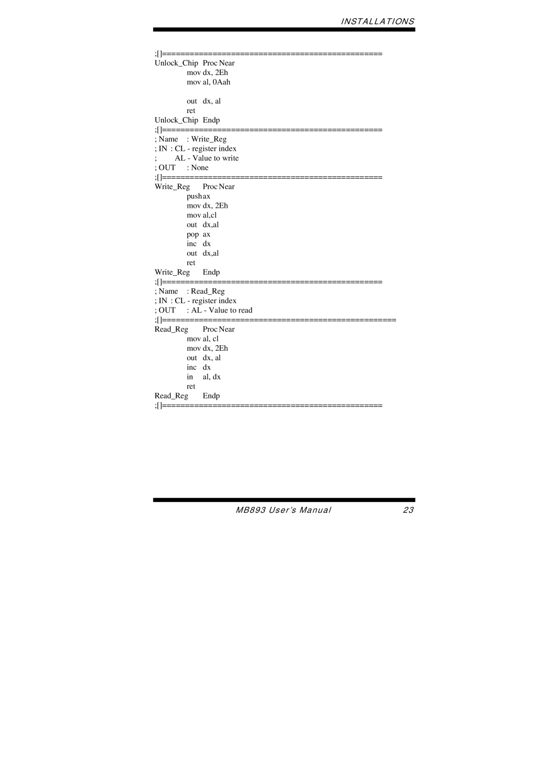 Intel MB893 user manual Mov dx, 2Eh mov al, 0Aah Out dx, al ret 