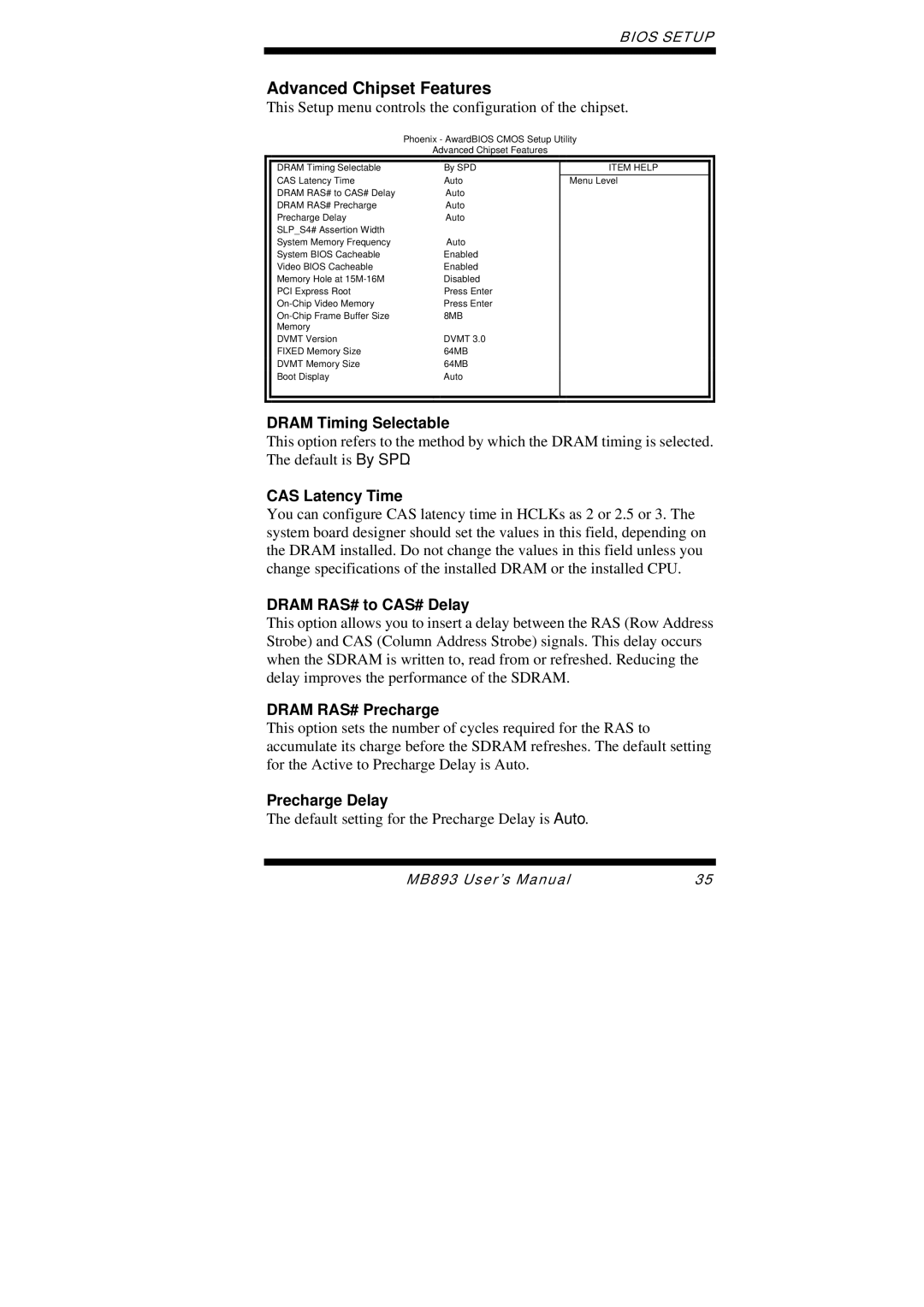 Intel MB893 user manual Advanced Chipset Features 