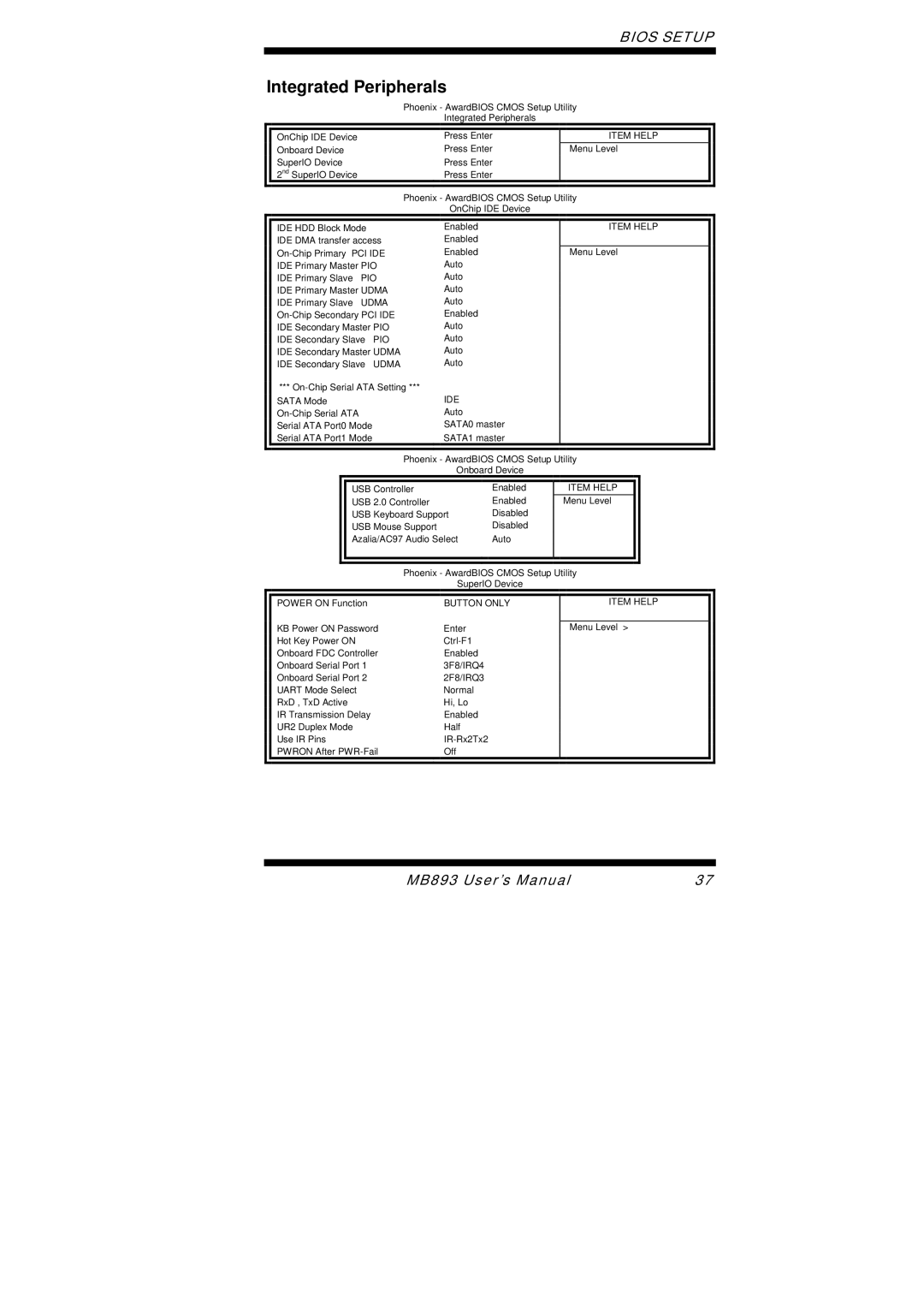 Intel MB893 user manual Integrated Peripherals, Ide 