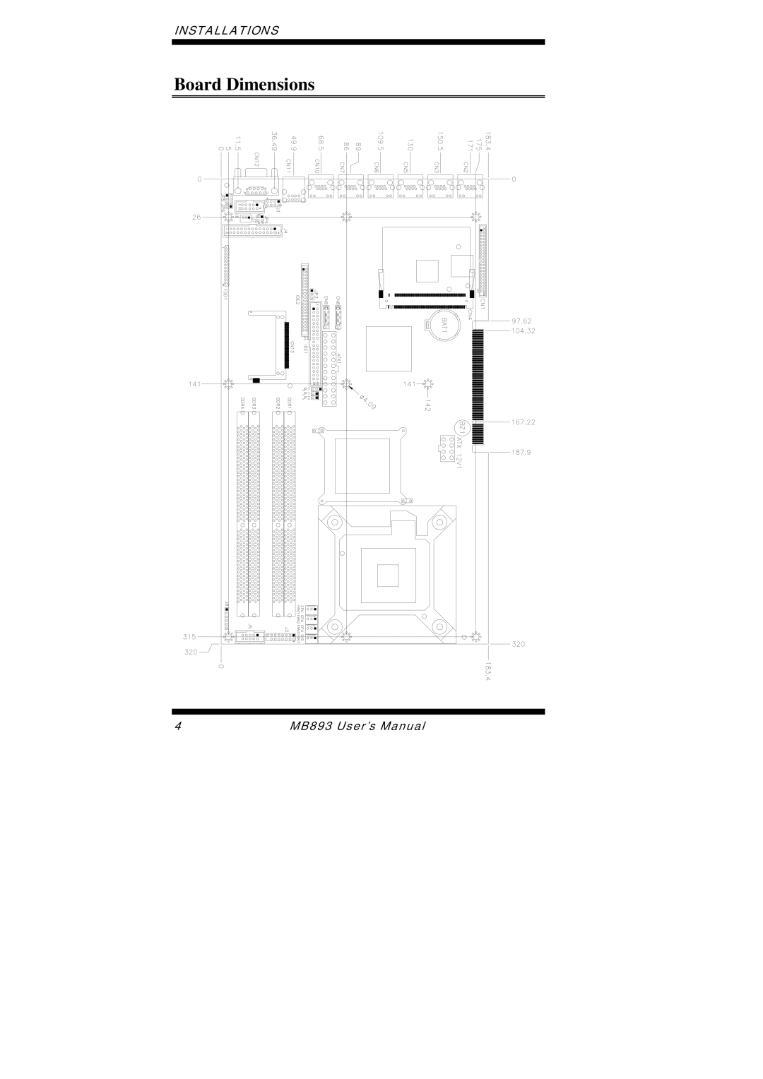 Intel MB893 user manual Board Dimensions 