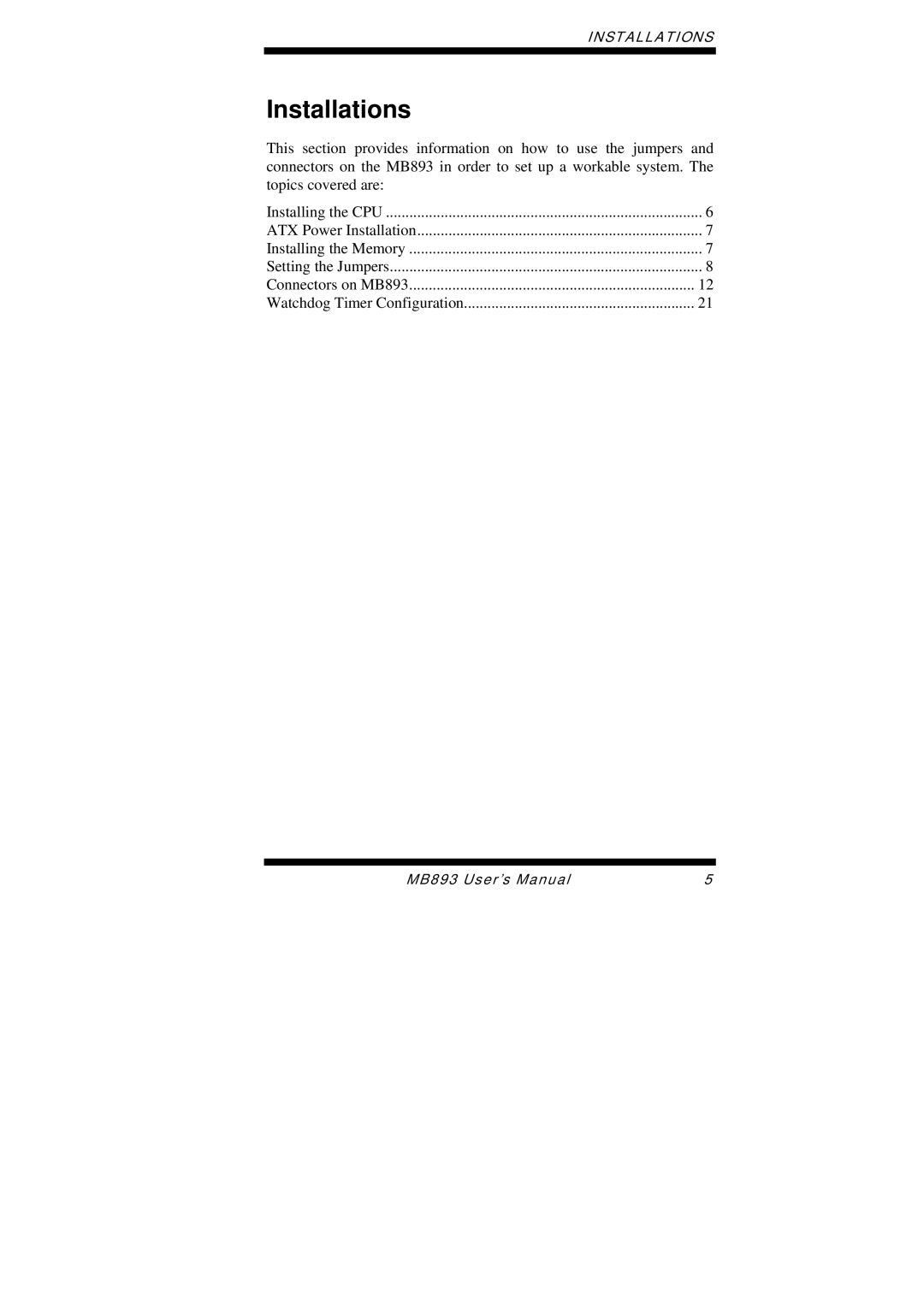 Intel MB893 user manual Installations 