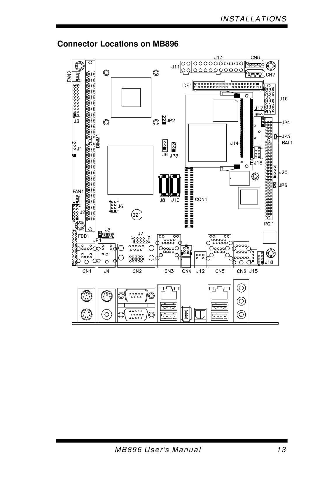 Intel user manual Connector Locations on MB896 