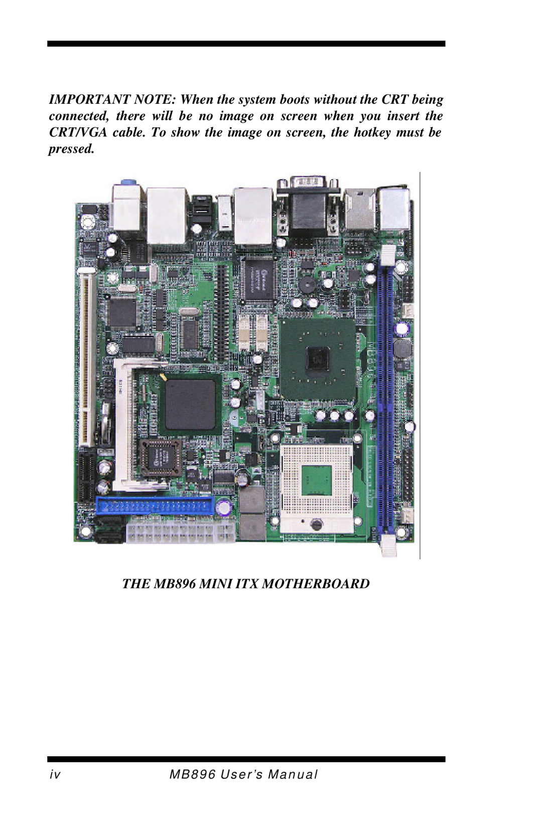 Intel user manual MB896 Mini ITX Motherboard 