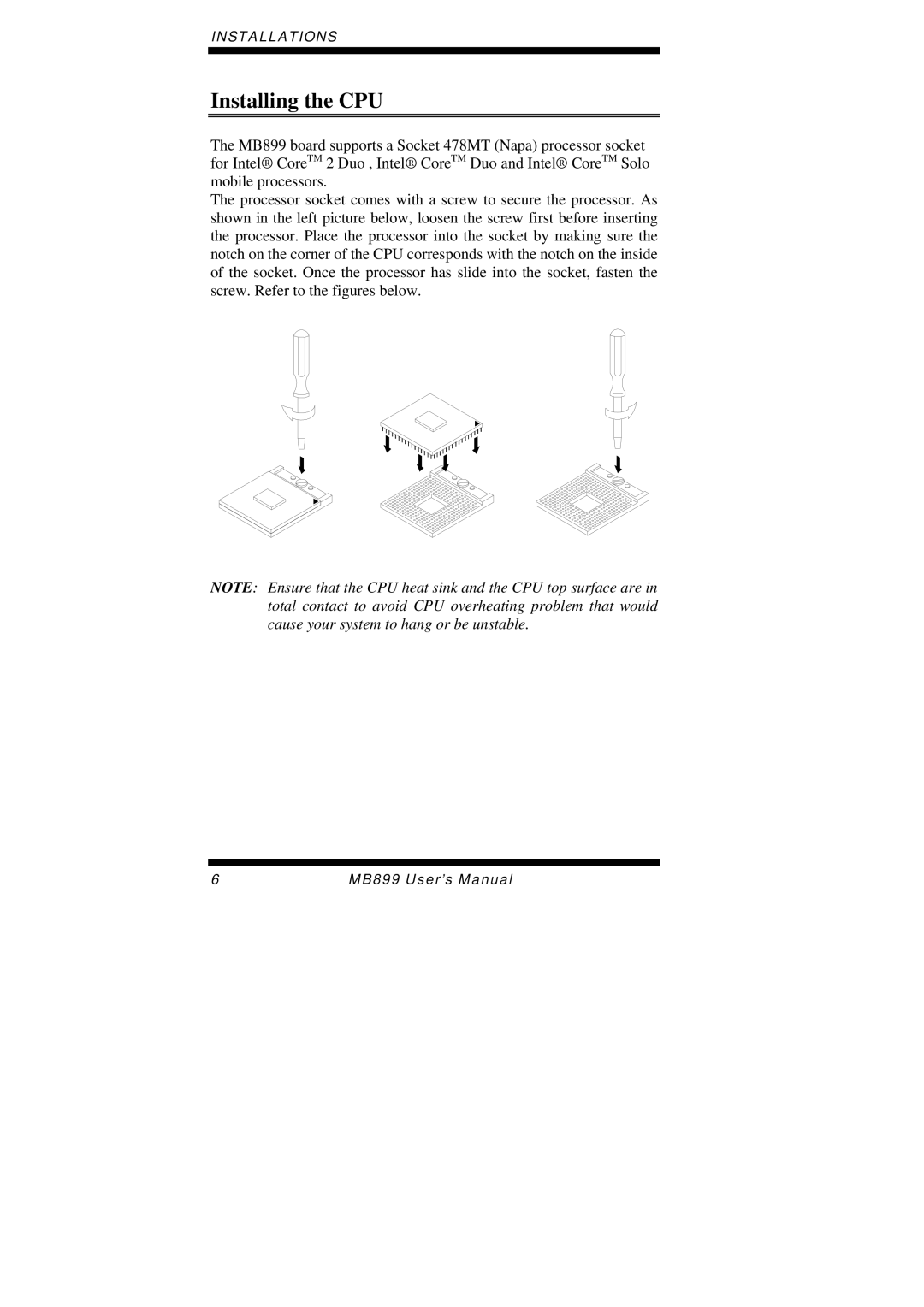 Intel MB899 user manual Installing the CPU 