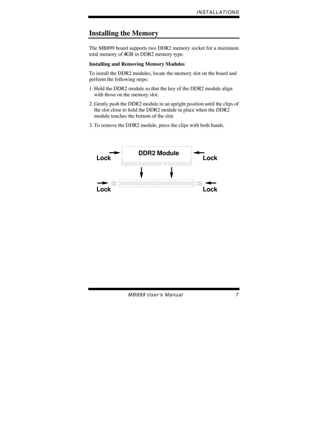 Intel MB899 user manual Installing the Memory, Lock 