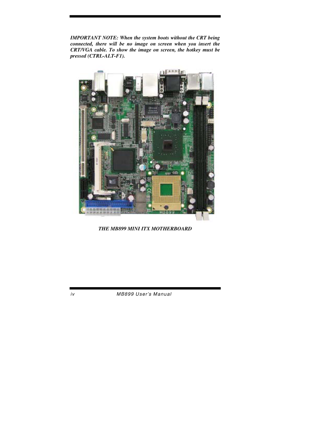 Intel user manual MB899 Mini ITX Motherboard 