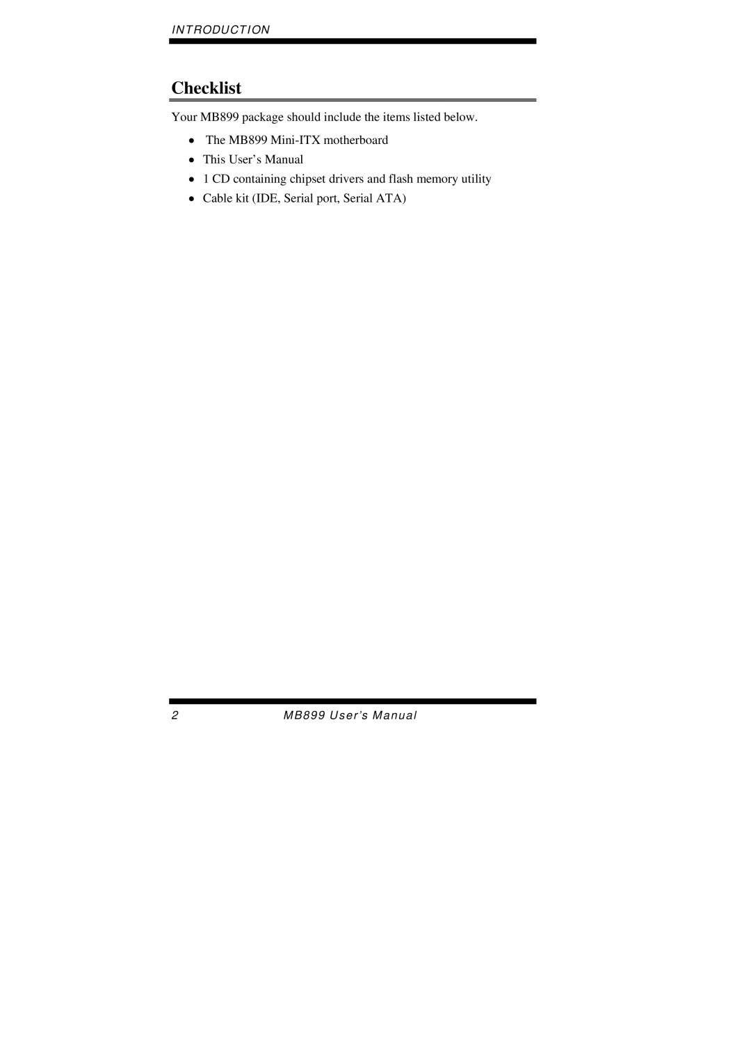 Intel MB899 user manual Checklist 