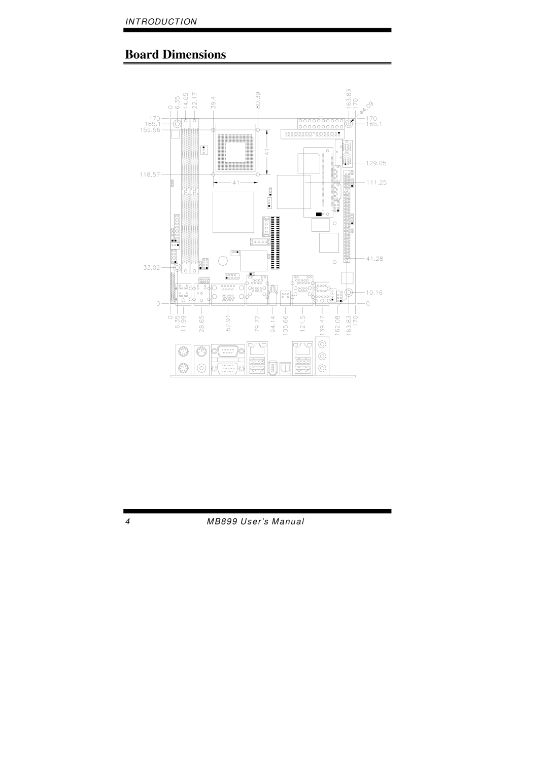 Intel MB899 user manual Board Dimensions 