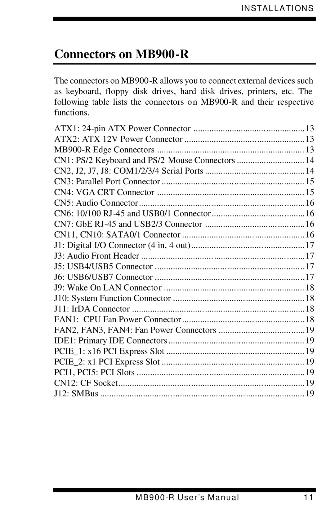 Intel user manual Connectors on MB900-R 