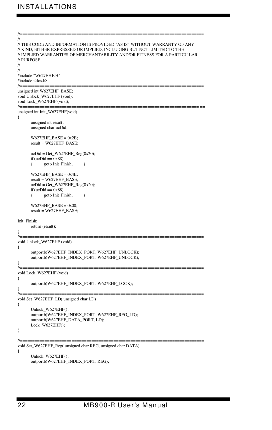 Intel MB900-R user manual UnlockW627EHF OutportbW627EHFINDEXPORT, REG 