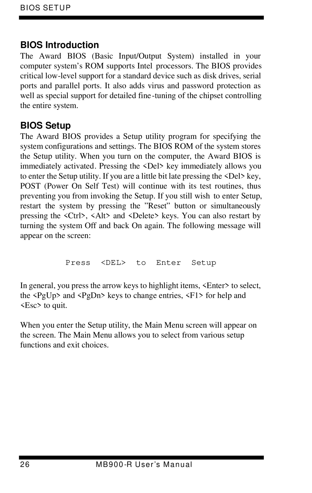 Intel MB900-R user manual Bios Introduction, Bios Setup 