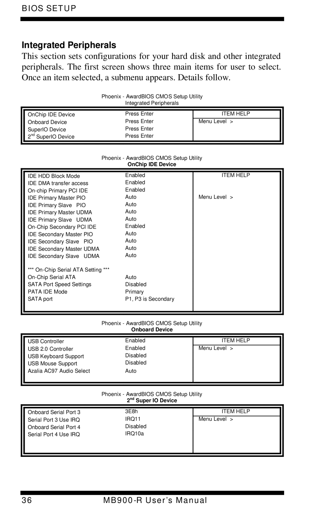 Intel MB900-R user manual Integrated Peripherals, OnChip IDE Device 