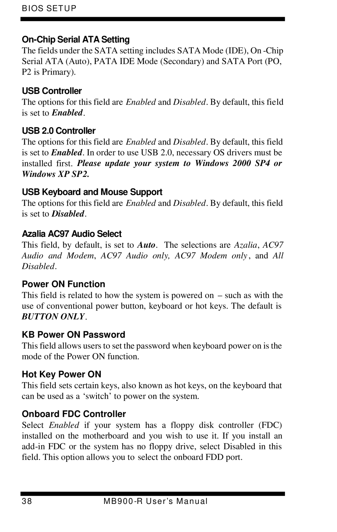 Intel MB900-R user manual On-Chip Serial ATA Setting, USB Controller, USB 2.0 Controller, USB Keyboard and Mouse Support 