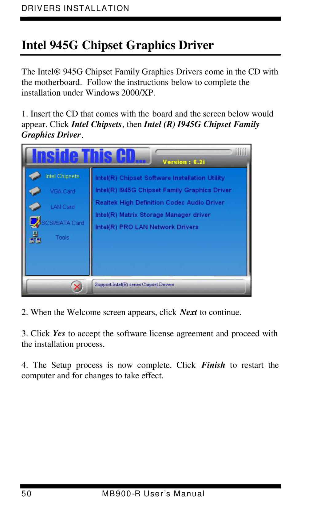 Intel MB900-R user manual Intel 945G Chipset Graphics Driver 