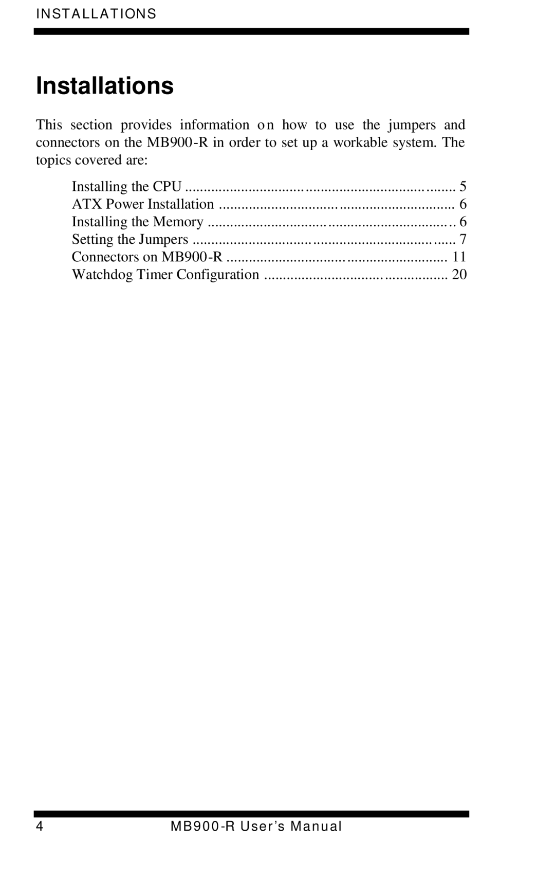 Intel MB900-R user manual Installations 