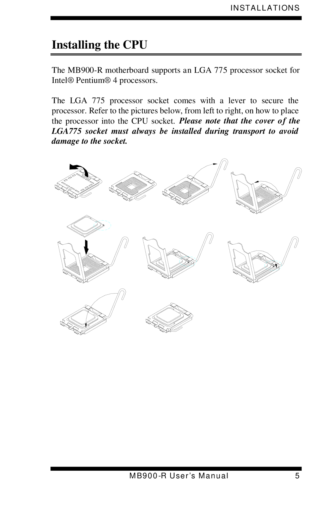 Intel MB900-R user manual Installing the CPU 