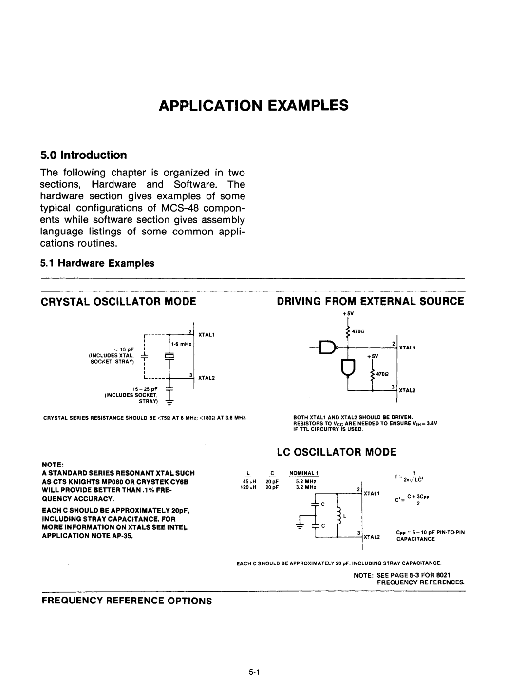 Intel mcs-48 manual Introduction, Crystal Oscillator Mode, Driving from External Source, LC Oscillator Mode 