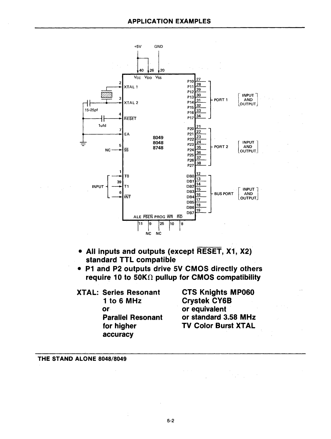 Intel mcs-48 manual Reset, Application Examples 