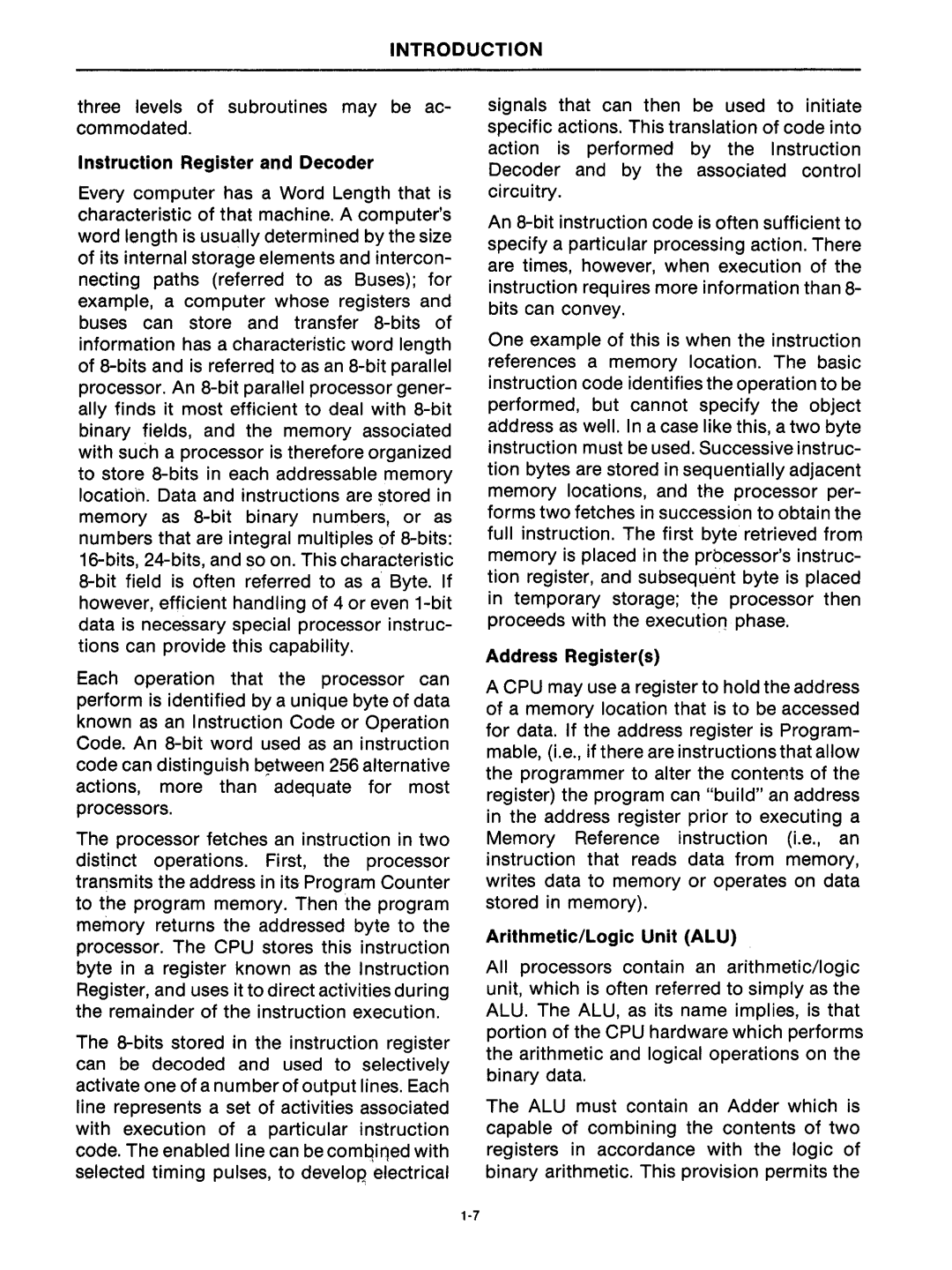 Intel mcs-48 manual Three levels of subroutines may be ac- commodated, Instruction Register and Decoder, Address Registers 