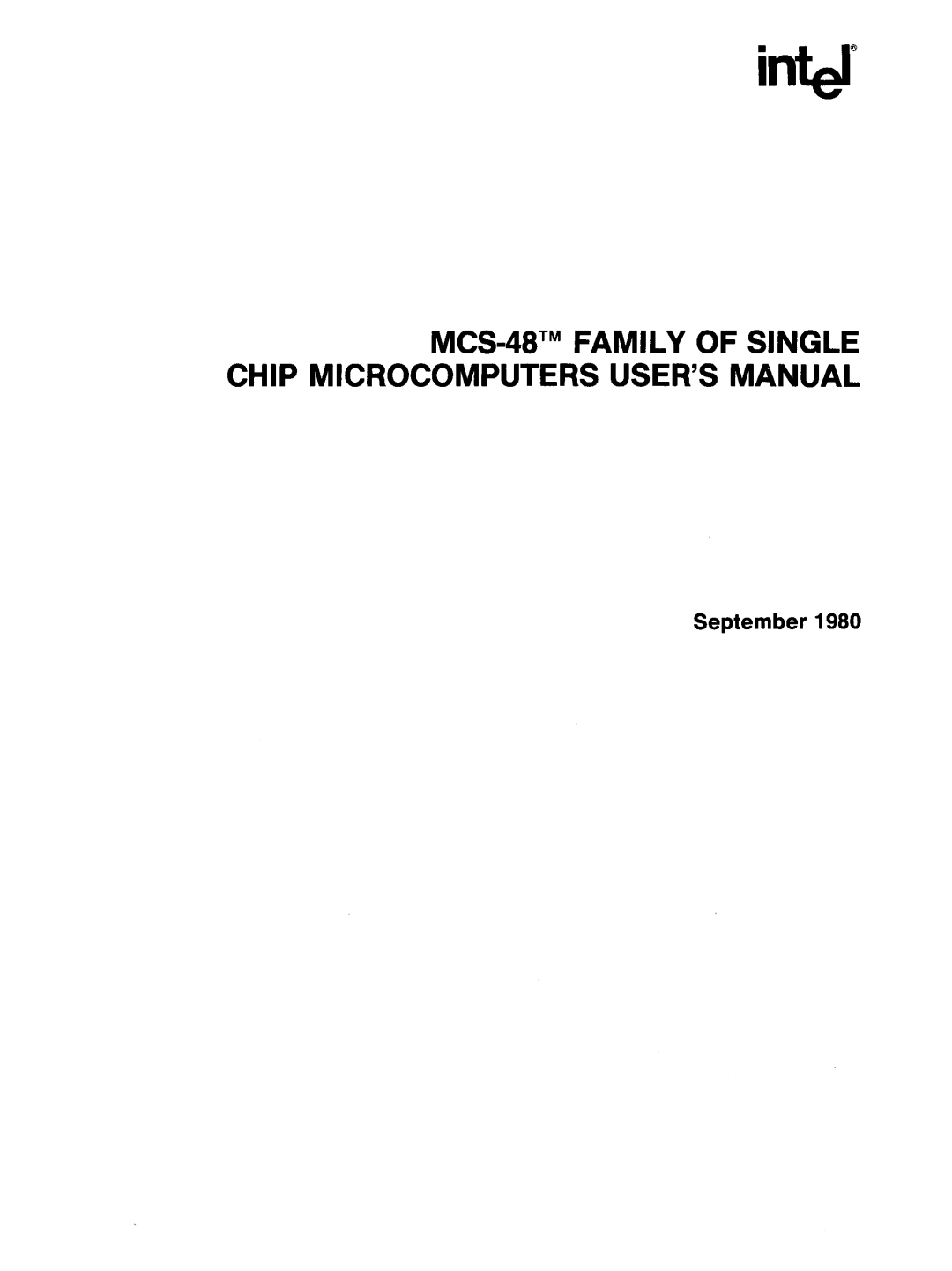 Intel mcs-48 MCS-48 Family of Single Chip Microcomputers Usersmanual, September 