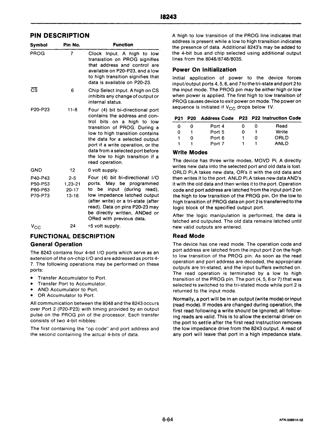 Intel mcs-48 manual 18243, Gnd 