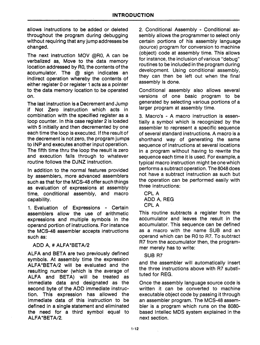 Intel mcs-48 manual ADD A, # ALFA*BETA/2, Cpla ADD A, REG, SUB R7 