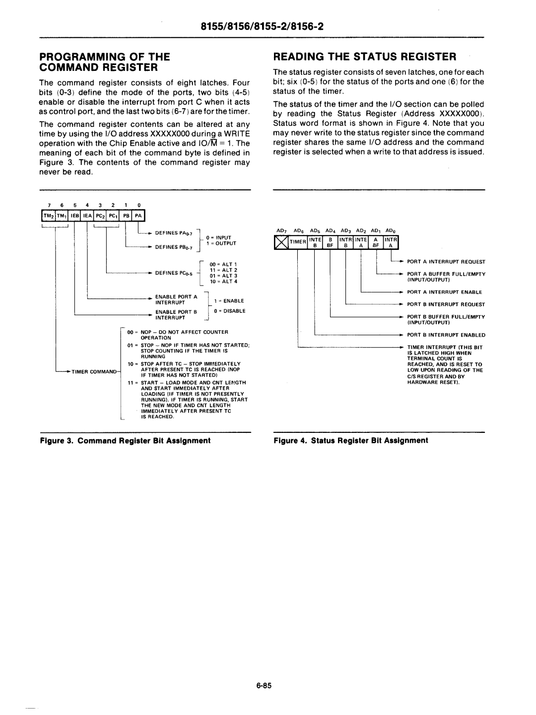 Intel mcs-48 manual Programming Command Register, Reading the Status Register 