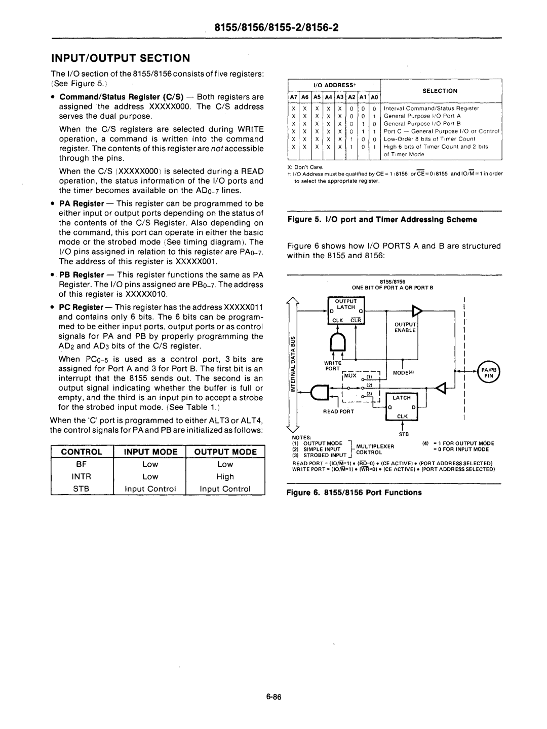 Intel mcs-48 manual INPUT/OUTPUT Section, Control Input Mode Output Mode, BFLowLow INTRLowHigh, Stb, Input Control 