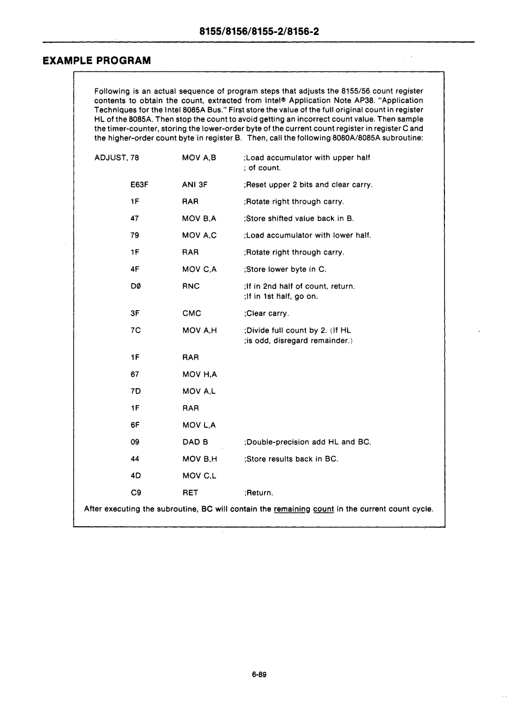 Intel mcs-48 manual Example Program 