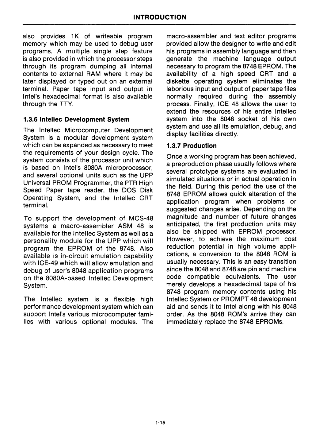 Intel mcs-48 manual Intellec Development System, Production 