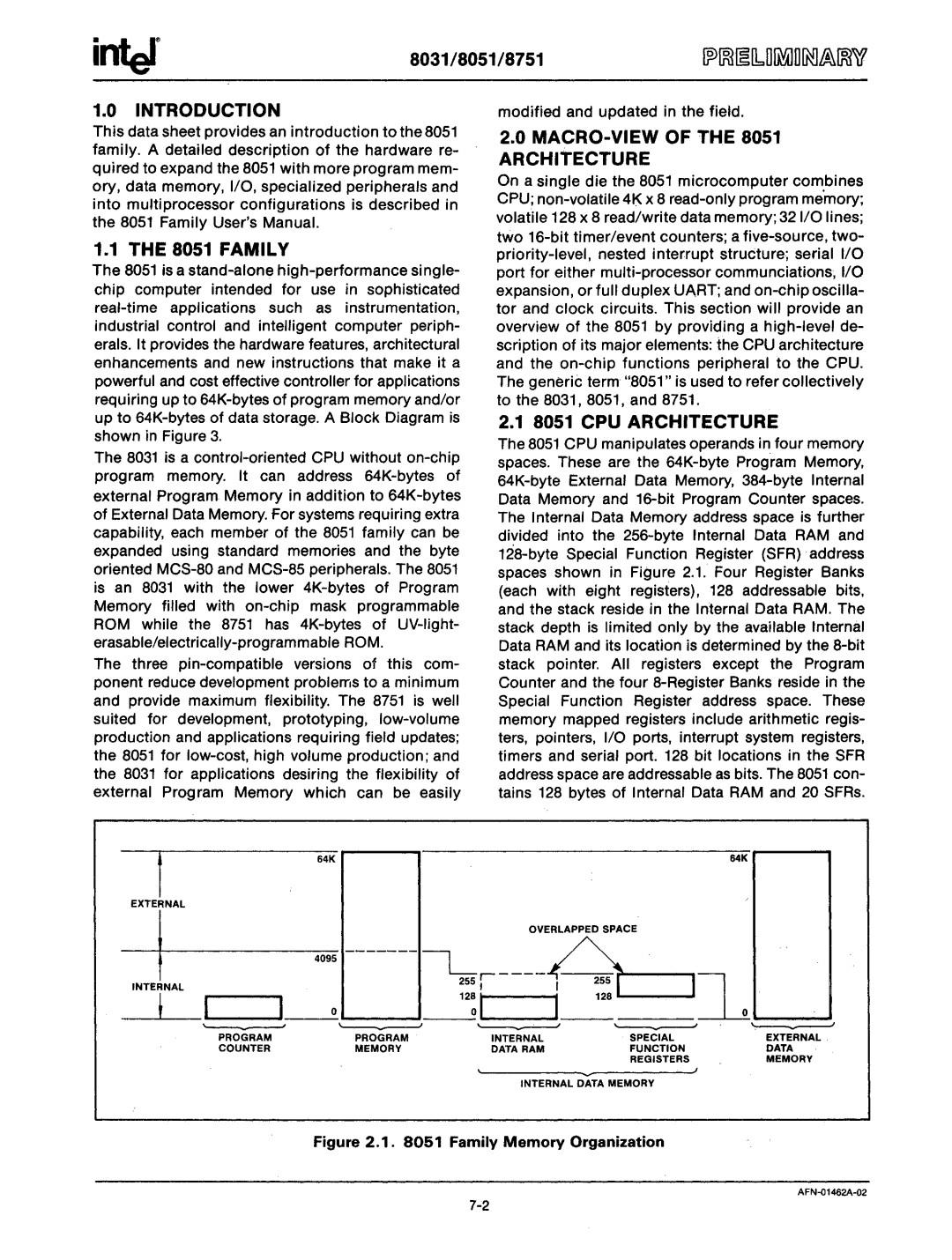 Intel mcs-48 manual 0INTRODUCTION, Family, MACRO-VIEW of the 8051 Architecture, CPU Architecture 