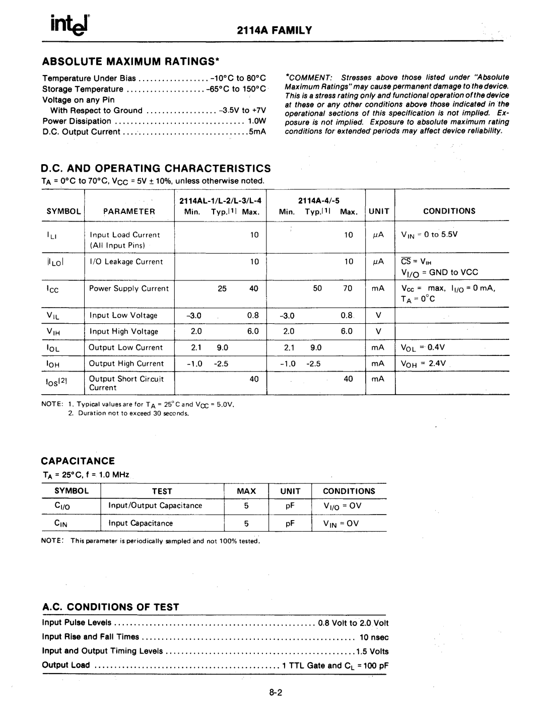 Intel mcs-48 manual 2114A Family 