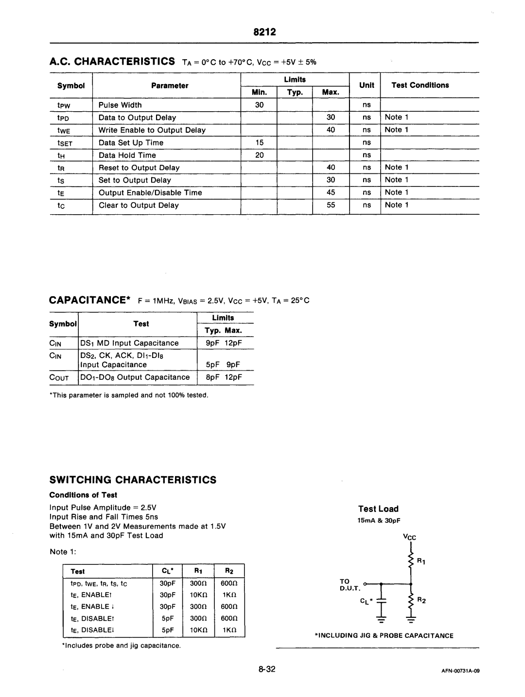 Intel mcs-48 Switching Characteristics, Typ. Max CIN 051 MD Input Capacitance 9pF 12pF, DOs Output Capacitance 8pF, 1KO 