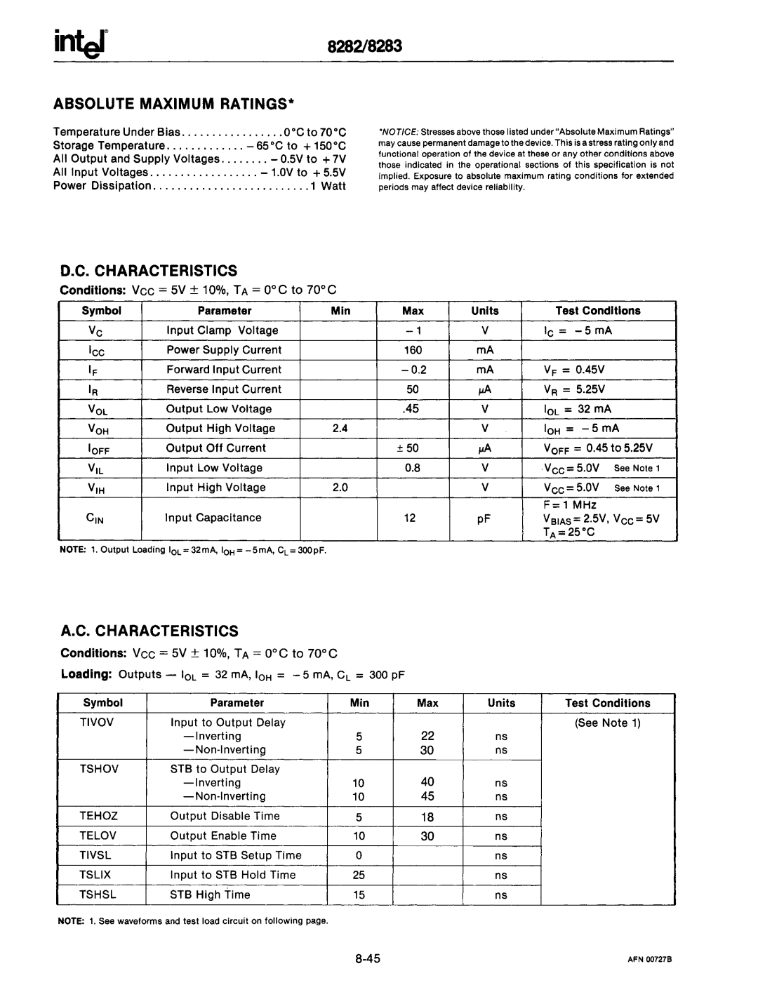 Intel mcs-48 manual Vol Voh, Tivov, Tshov, Tehoz, Telov, Tivsl, Tslix, Tshsl 