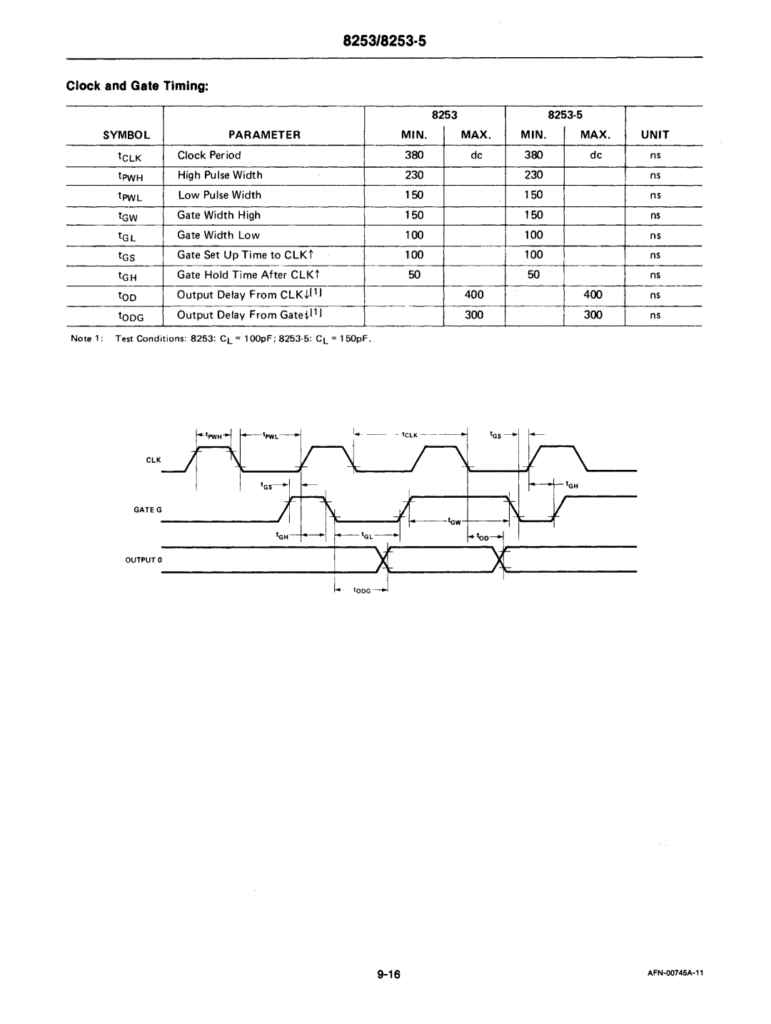 Intel mcs-48 manual 825318253·5, Clock and Gate Timing 