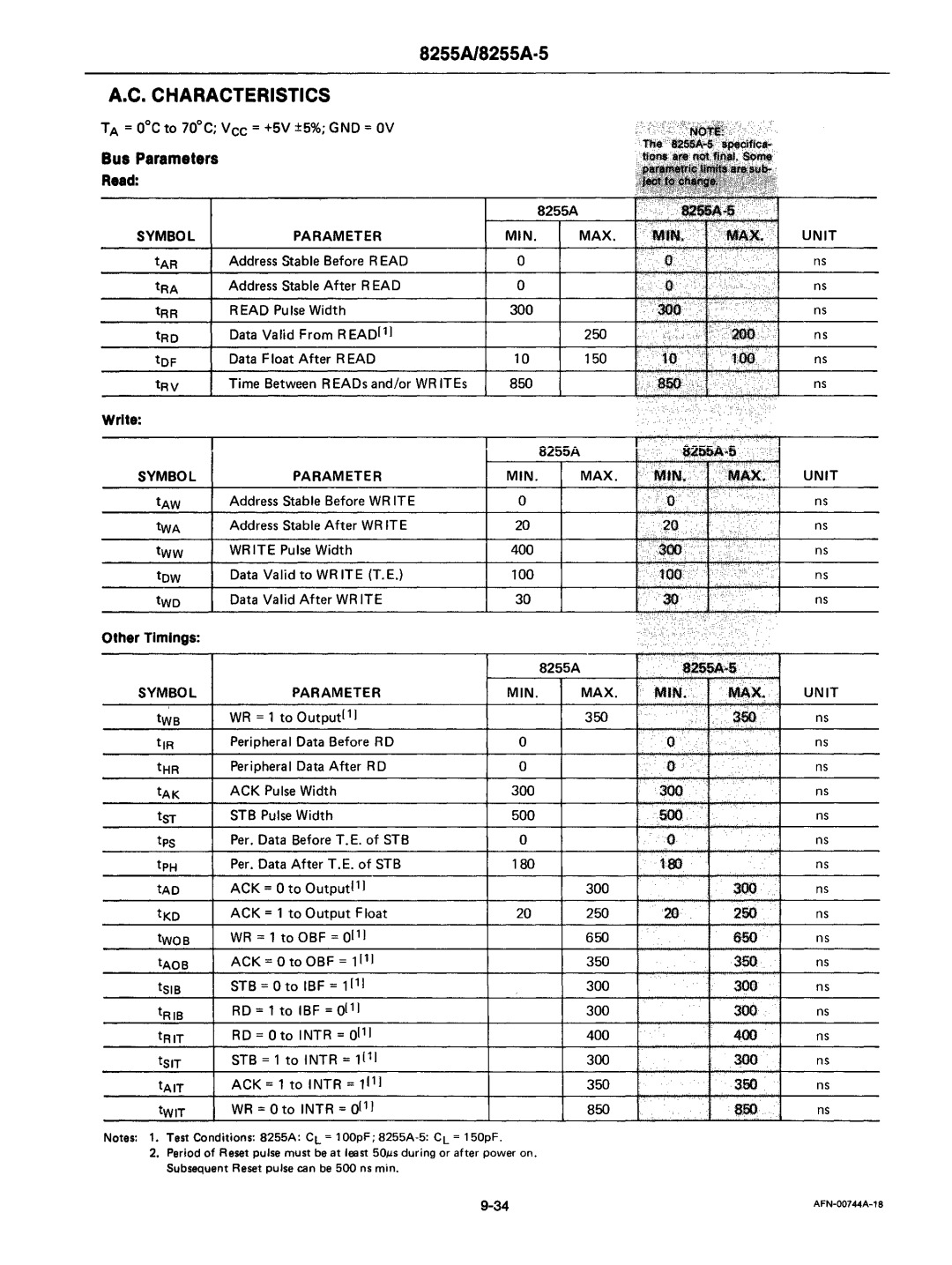 Intel mcs-48 manual Read, MIN. MAX Unit 