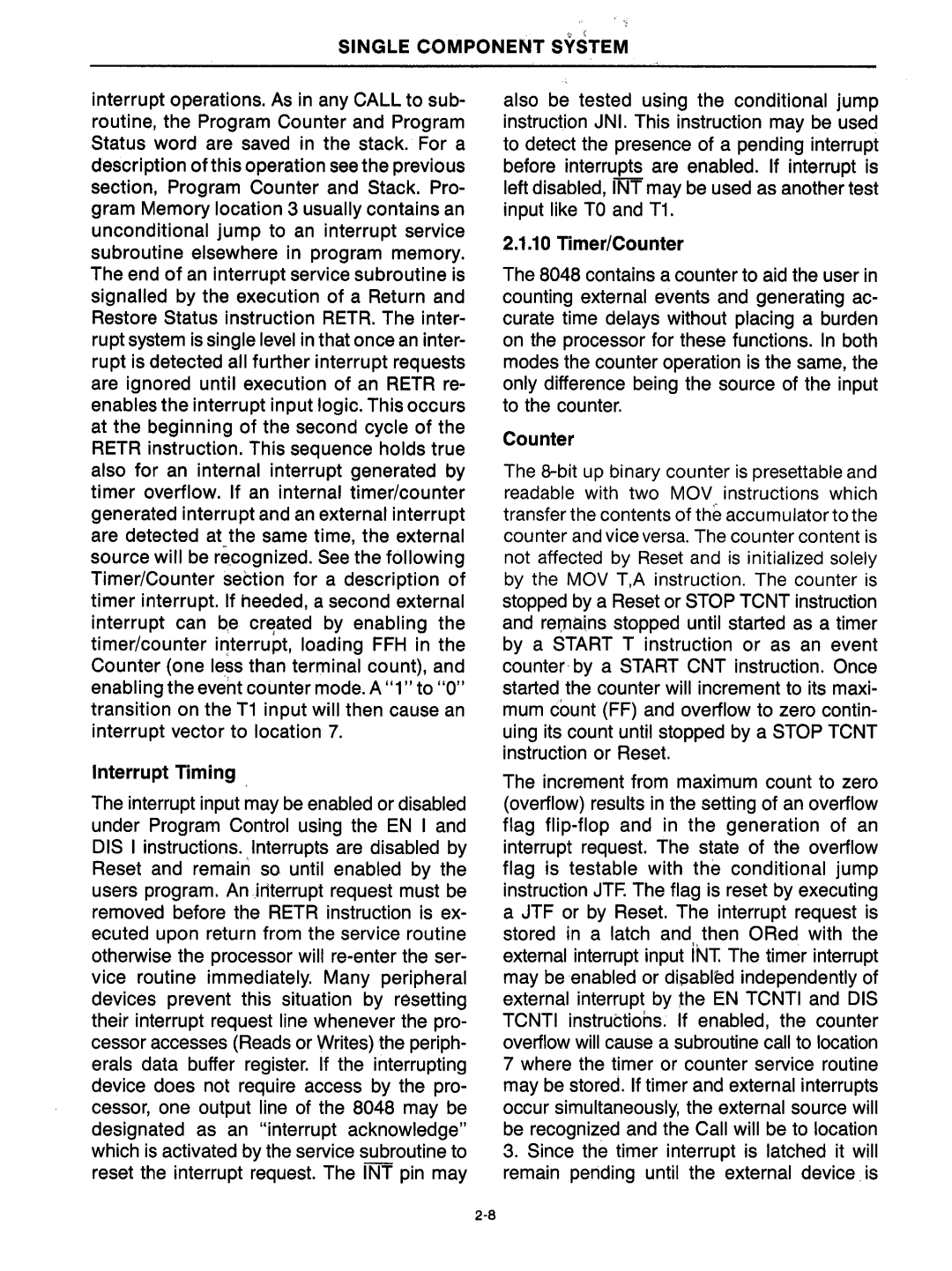 Intel mcs-48 manual Interrupt Timing 