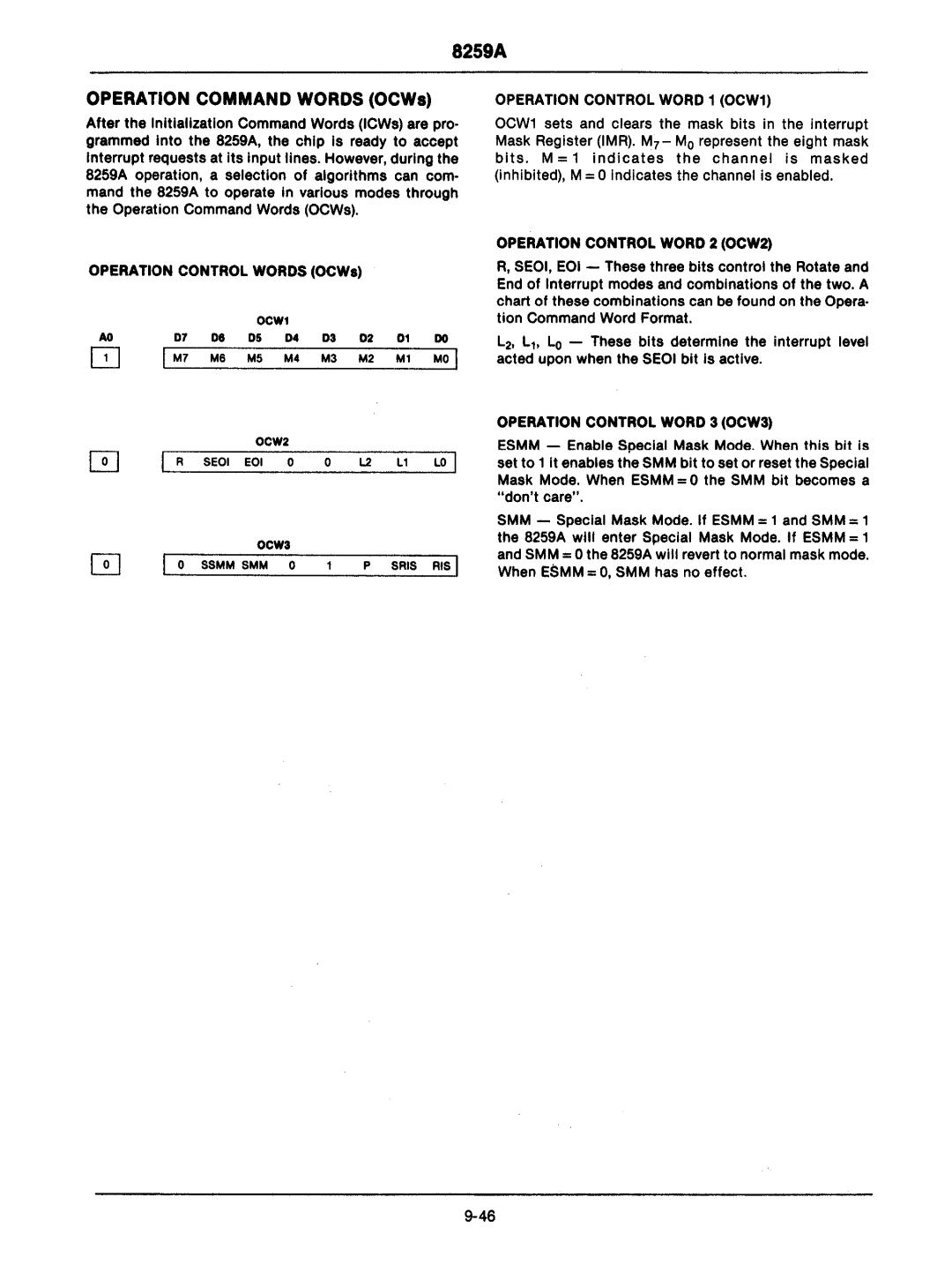 Intel mcs-48 manual Operation Command Words OCWs, Operation Control Word 1 OCW1, Ocwa, Operation Control Word 3 OCW3 