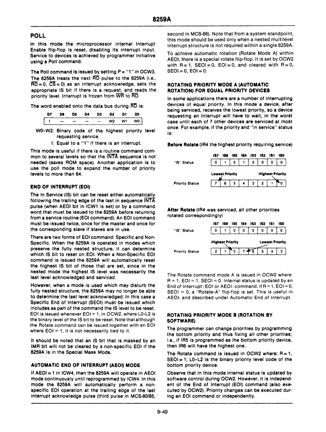 Intel mcs-48 Word enabled onto the data bus during m5 is, Wol, END of Interrupt EOI, Automatic END of Interrupt Aeoi Mode 