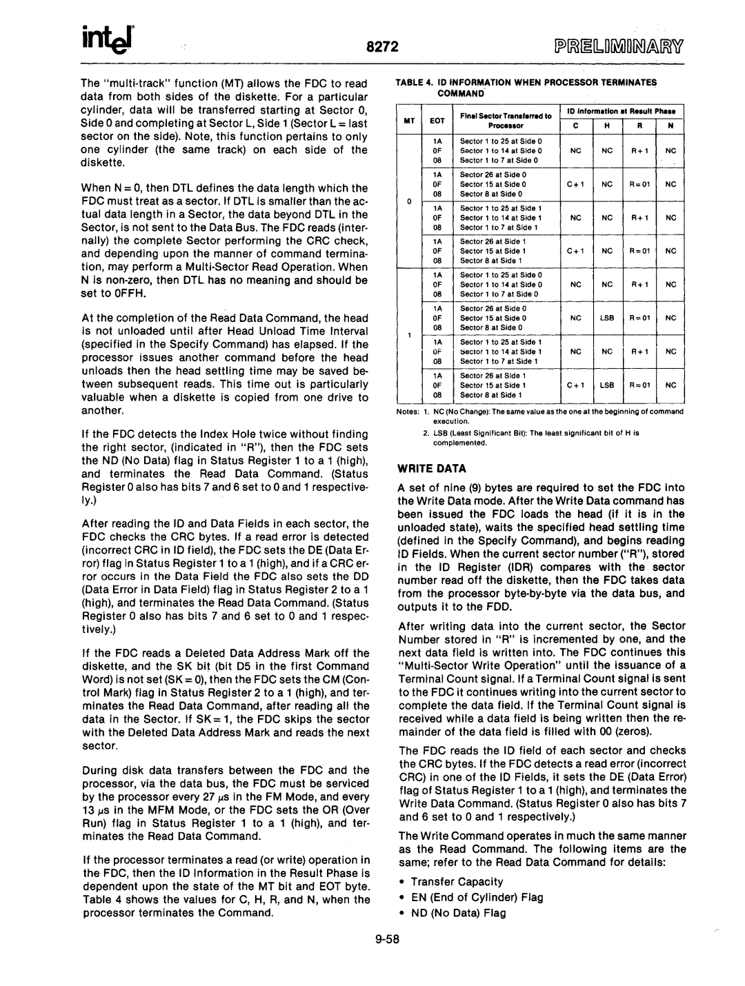 Intel mcs-48 manual Write Data, Transfer Capacity EN End of Cylinder Flag No No Data Flag 