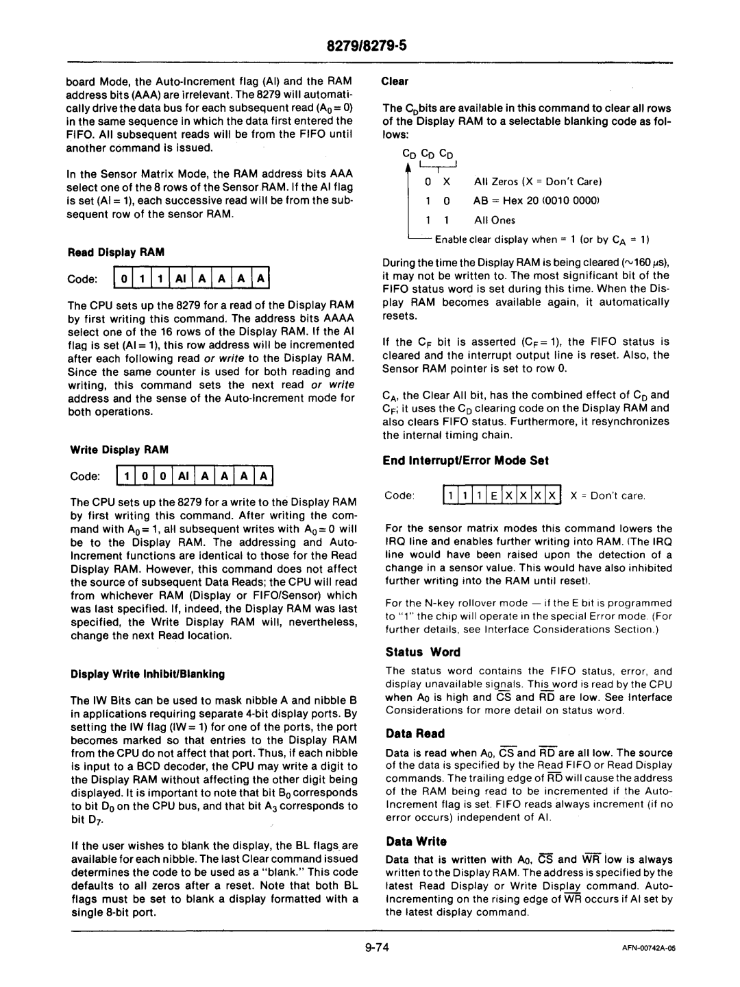 Intel mcs-48 manual End Interrupt/Error Mode Set, Status Word, Data Read, Data Write 