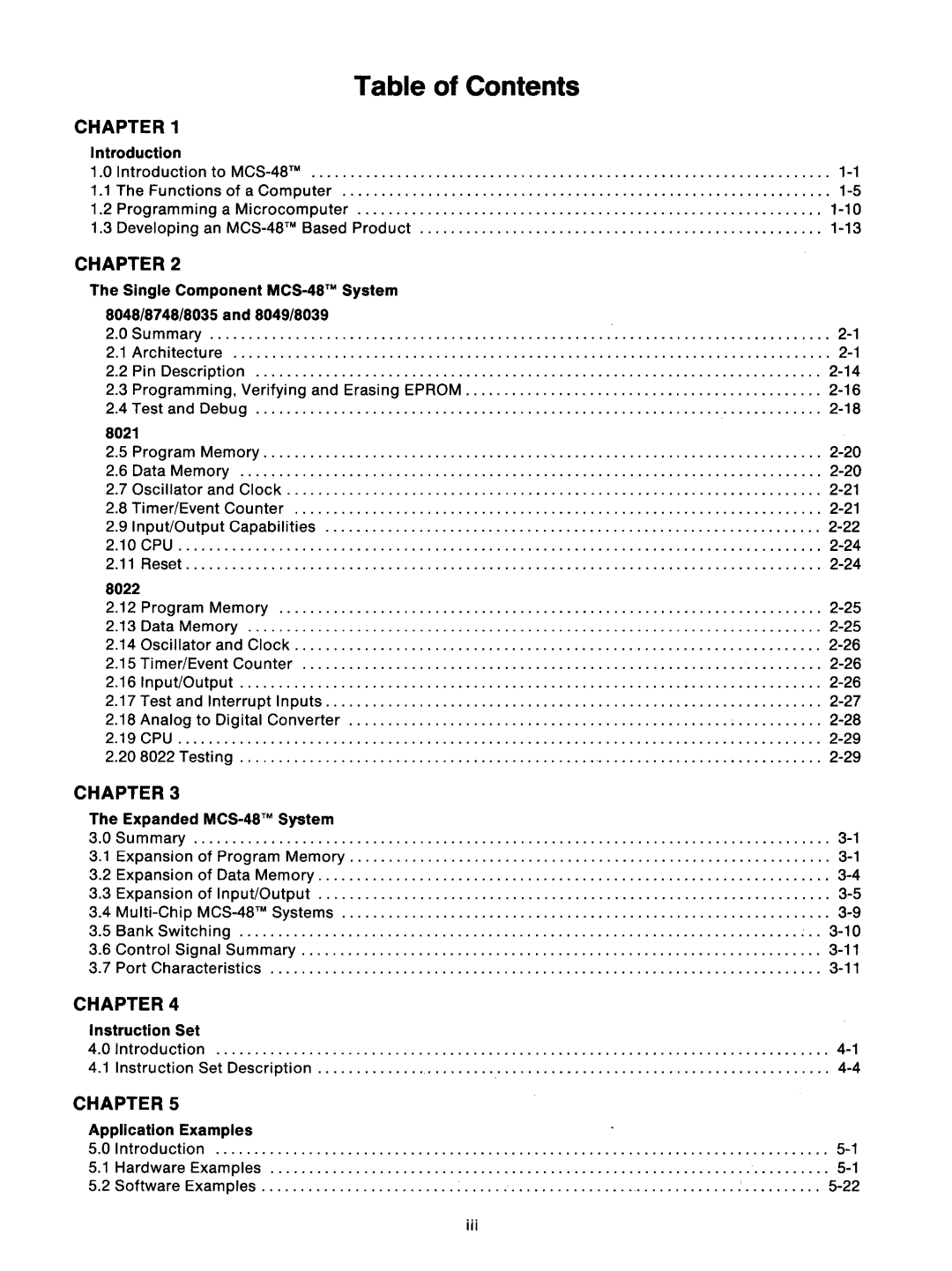 Intel mcs-48 manual Table of Contents 