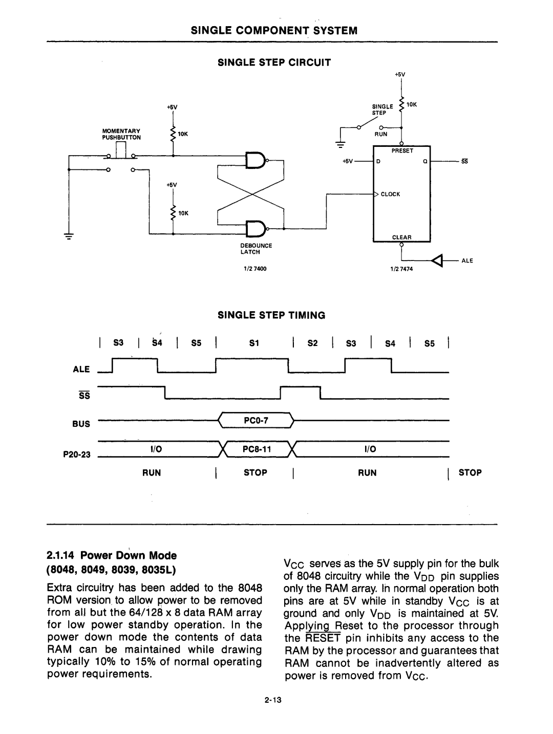 Intel mcs-48 manual Power Down Mode, BUS PCO·7, RUN Stop 