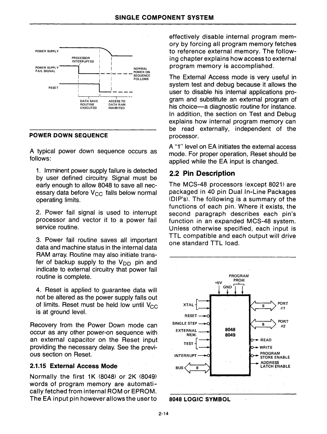 Intel mcs-48 manual Pin Description 