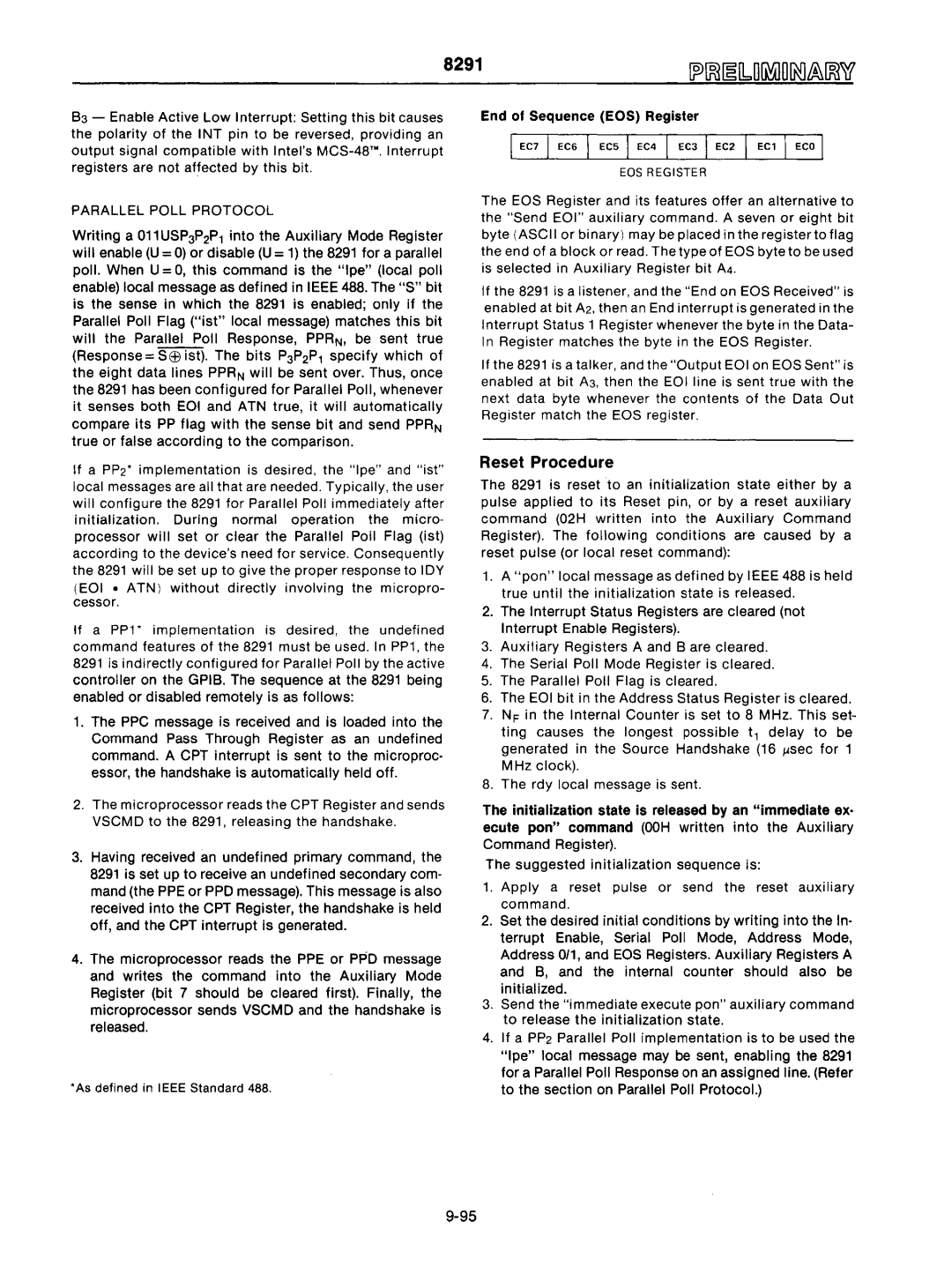 Intel mcs-48 manual Reset Procedure, Parallel Poll Protocol 