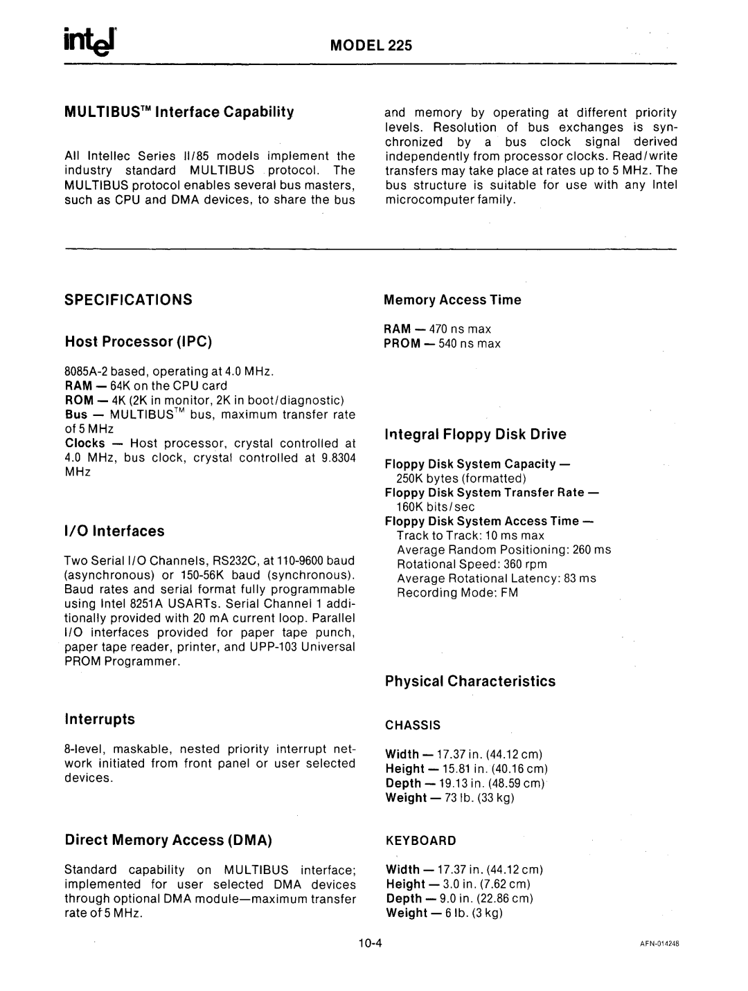 Intel mcs-48 manual Specifications 