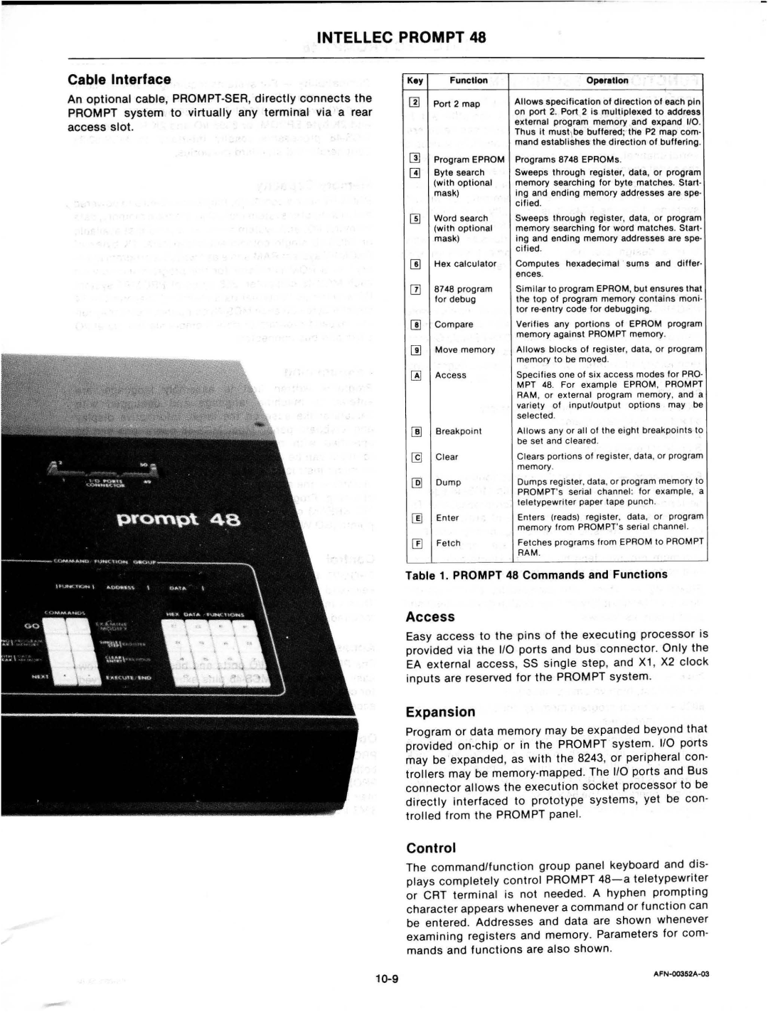 Intel mcs-48 manual Intellec Prompt, Prompt 48 Commands and Functions 