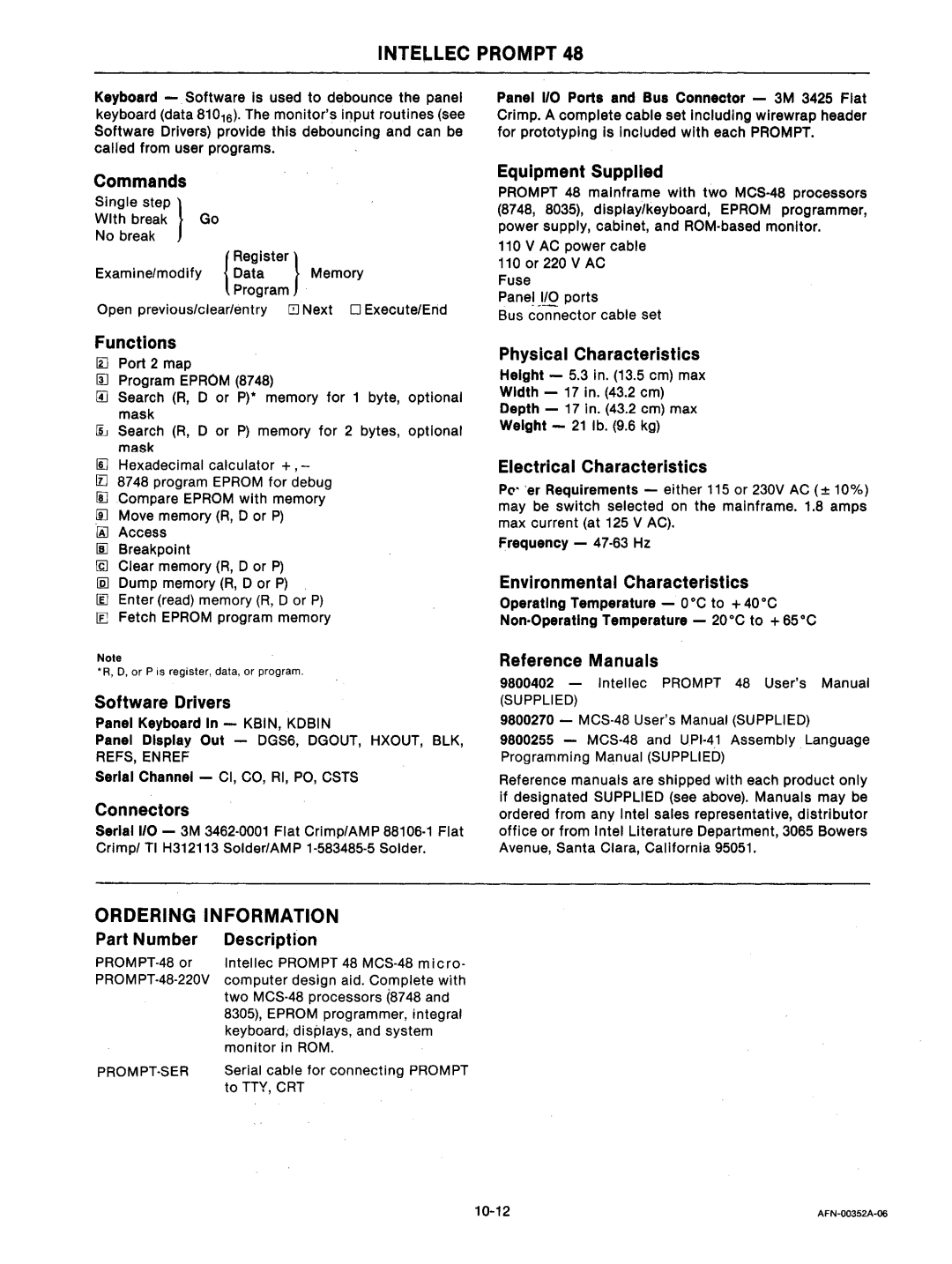 Intel mcs-48 manual Ordering Information 