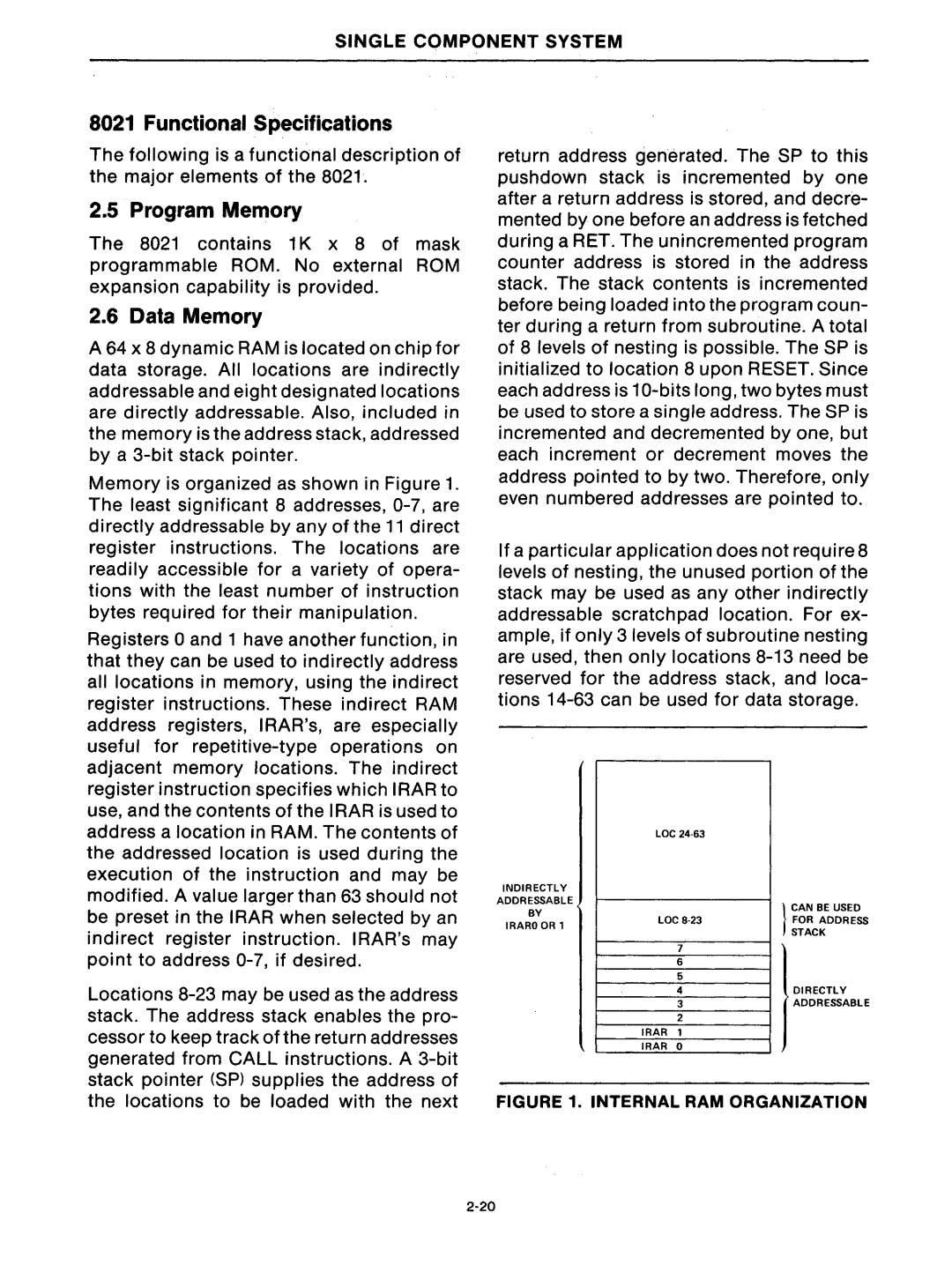 Intel mcs-48 manual Program Memory, Following is a functional description of the major elements 